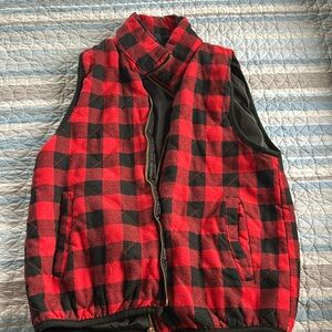 Red and black plaid quilted youth vest